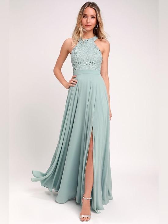Lulus Dresses & Skirts - NWT Lulu's Sage Green Lace Halter Maxi Dress